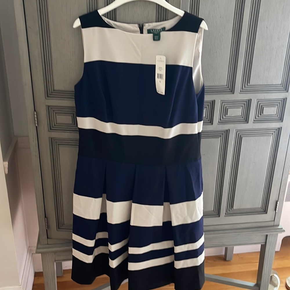NWT Lauren Ralph Lauren Color block ivory, navy and black dress